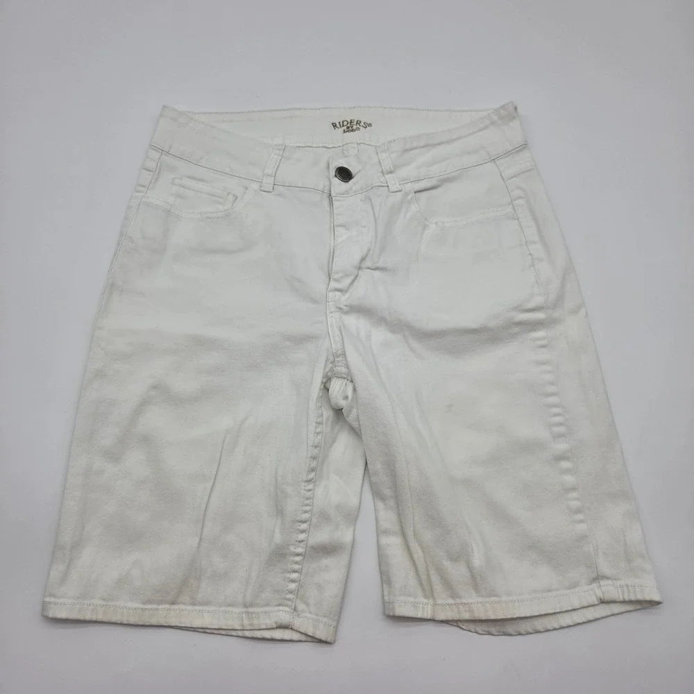 Riders by Lee Womens White Denim Bermuda Shorts 10M Stretch Rhinestone Pocket